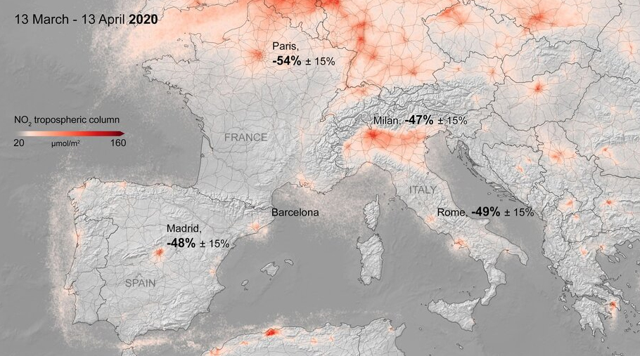 La Agencia Europea Aeroespacial presenta las primeras consecuencias del Covid-19 en la contaminación